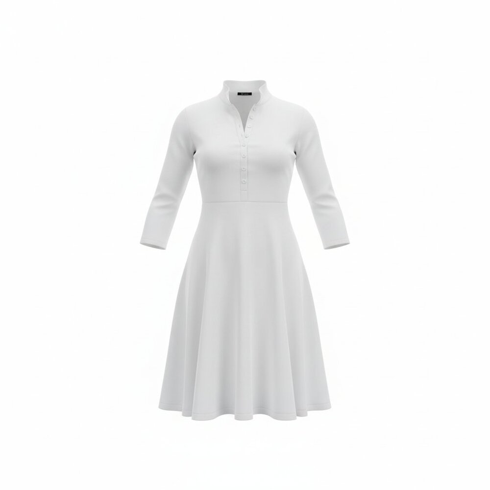 Sympli A-line White Dress 3/4 Sleeves 9 Button Up with Asian Collar Size 16